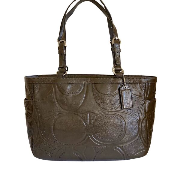 Coach Handbags - Coach Olive Green Embossed Patent Leather Tote / Shoulder Bag Medium Size
